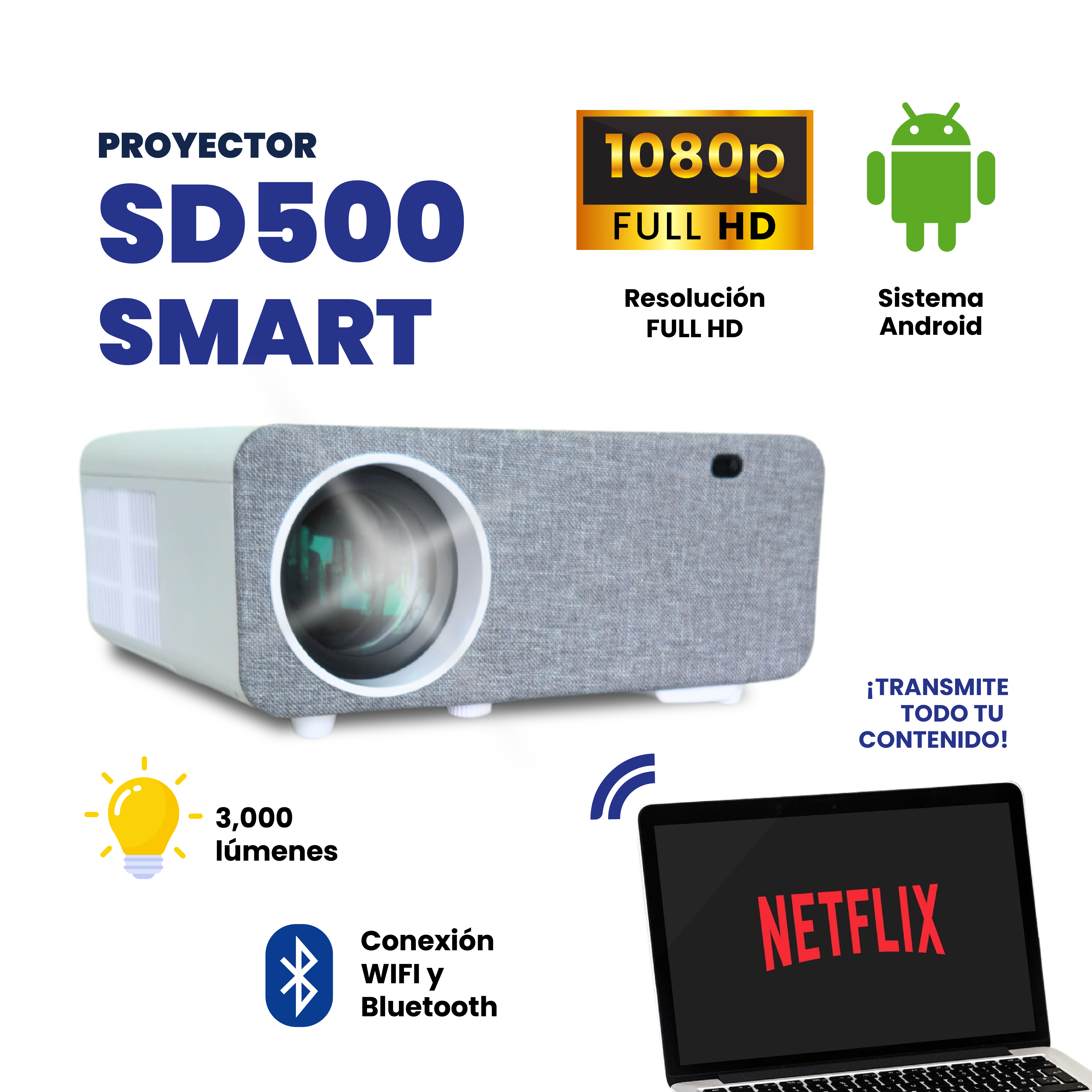 Proyector SD500 Smart Full HD + Miniteclado Gratis