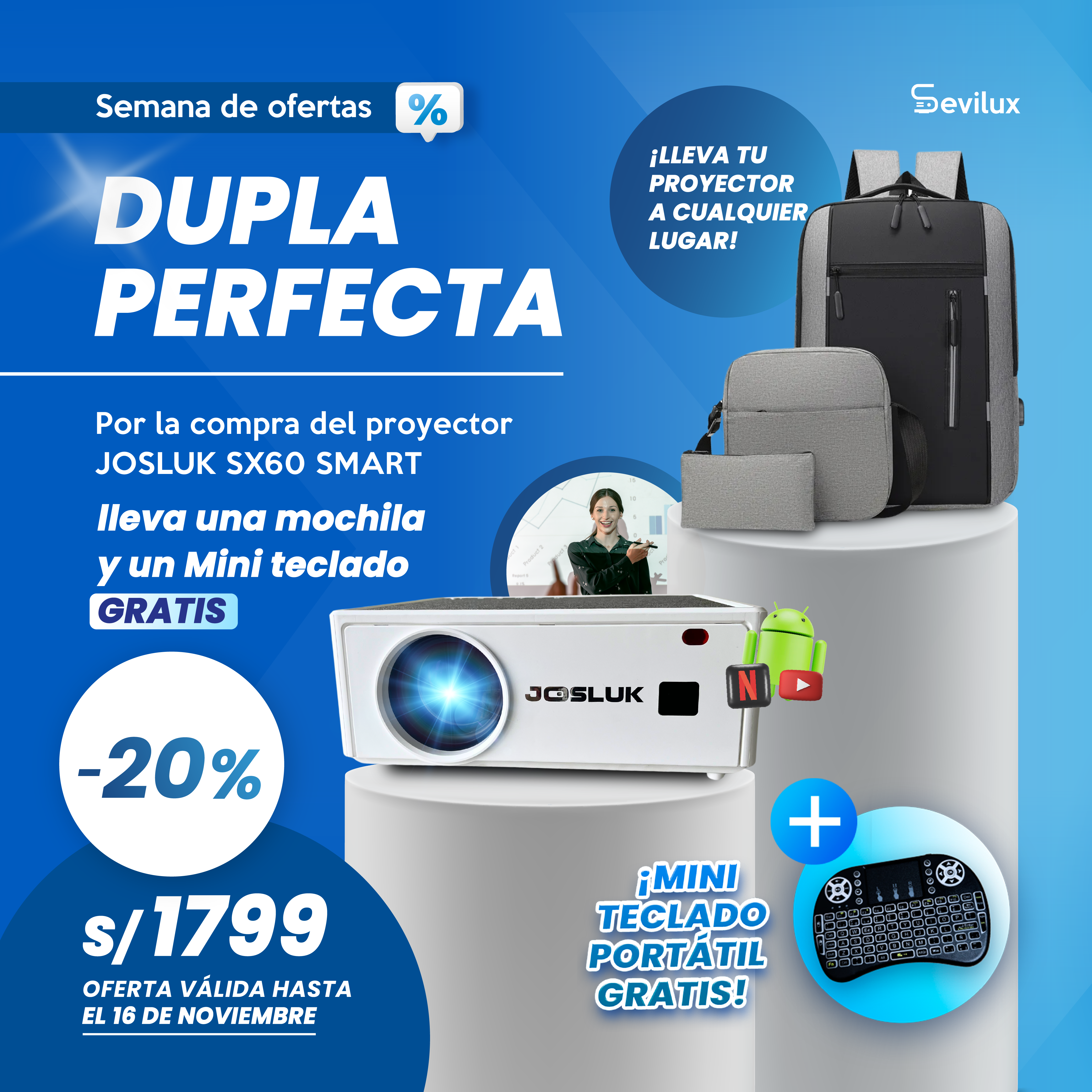 Proyector Smart Josluk SX60 + Miniteclado Gratis