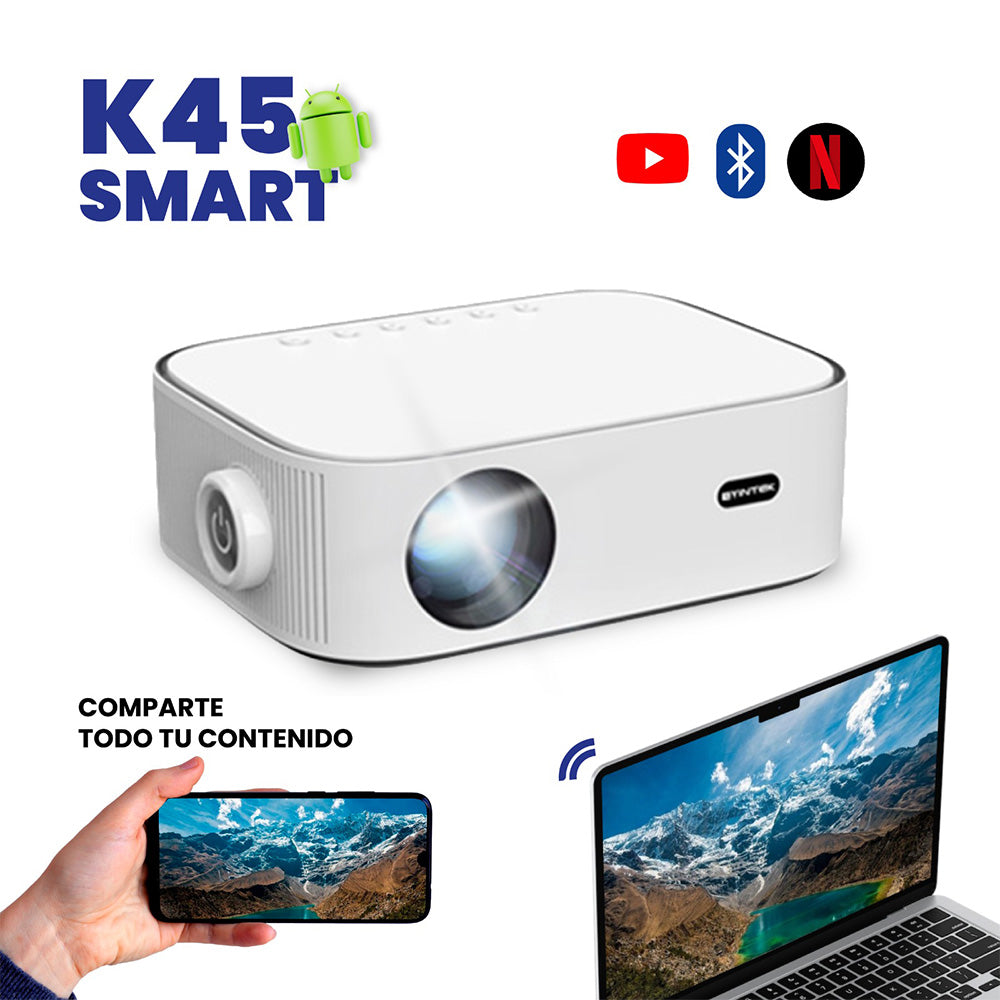Proyector K45 Smart / 200 Pulgadas Full HD Android 9 Bluetooth