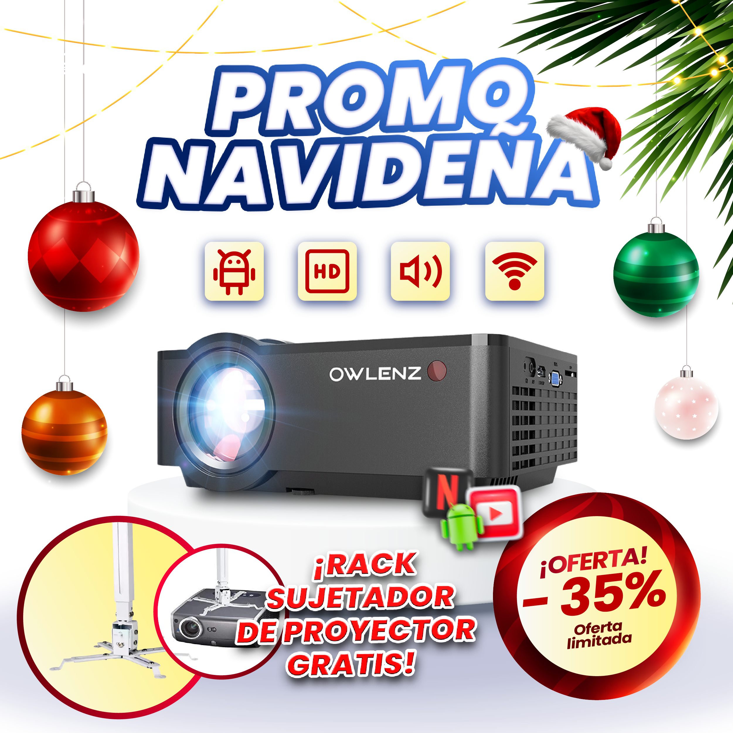 🌟🎄Promo Navideña | Proyector SD150 Smart / Android HD 150 pulgadas