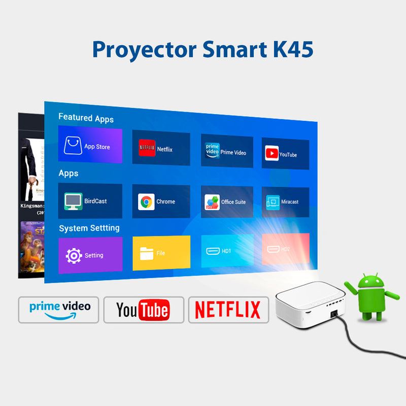 K45 Smart 200 Pulgadas Full HD Android 9 Bluetooth
